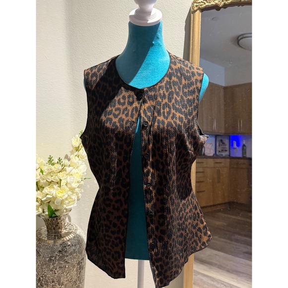 H&M Jackets & Blazers - H&M Womens Leopard Print Textured Button Front Vest Brown Black Size Medium